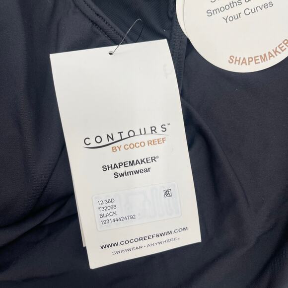 Contours by Coco Reef Swimsuit Size 12/36D One Shoulder Sarong Rosaline Black - Picture 8 of 16